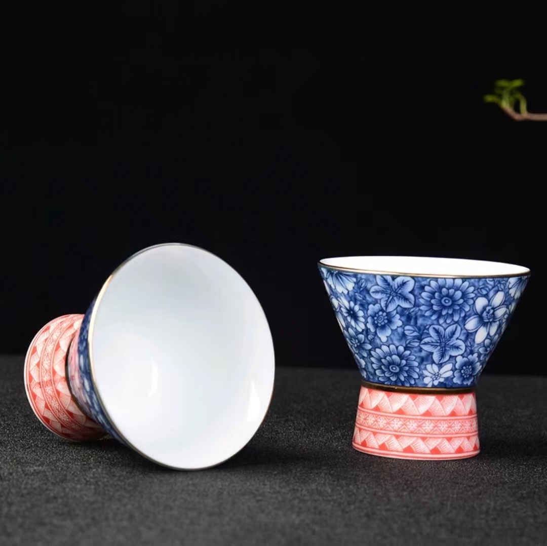 【汀和大福】高白薄胎青花瓷斗笠杯