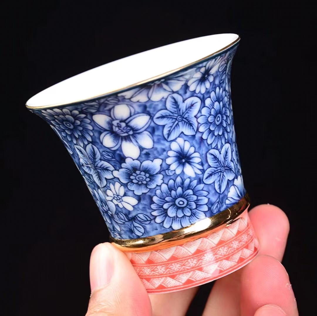 【汀和大福】高白薄胎青花瓷斗笠杯