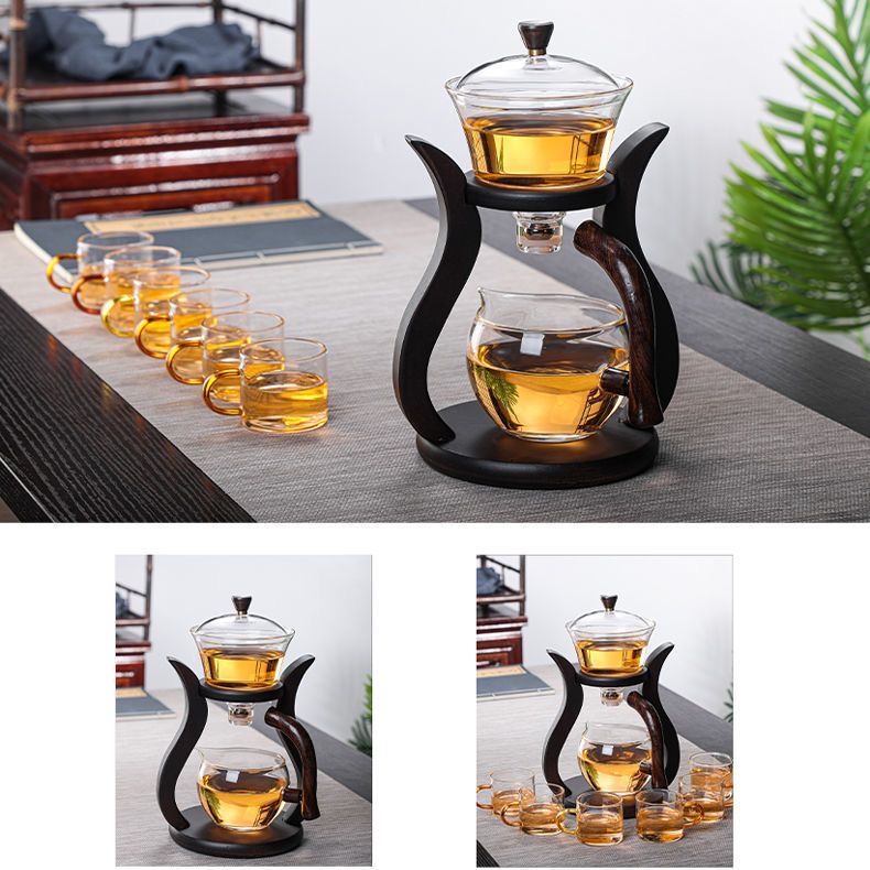 【汀和大福】全自動玻璃功夫茶具套裝【登高望月/楠竹茶架/海洋之心茶架可選】