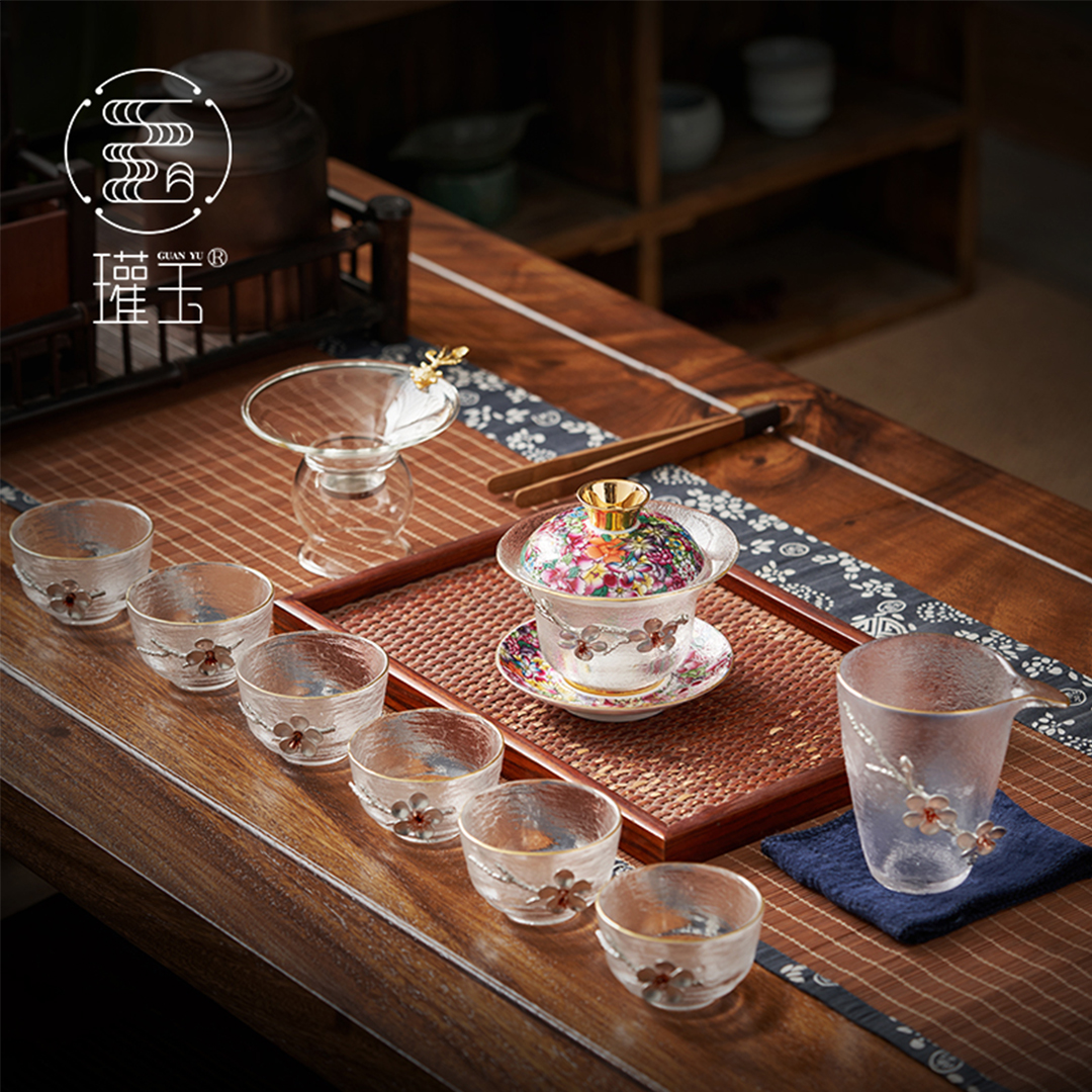 【汀和大福】琺瑯彩玻璃蓋碗茶杯大號鑲 錫三才茶碗茶具套裝