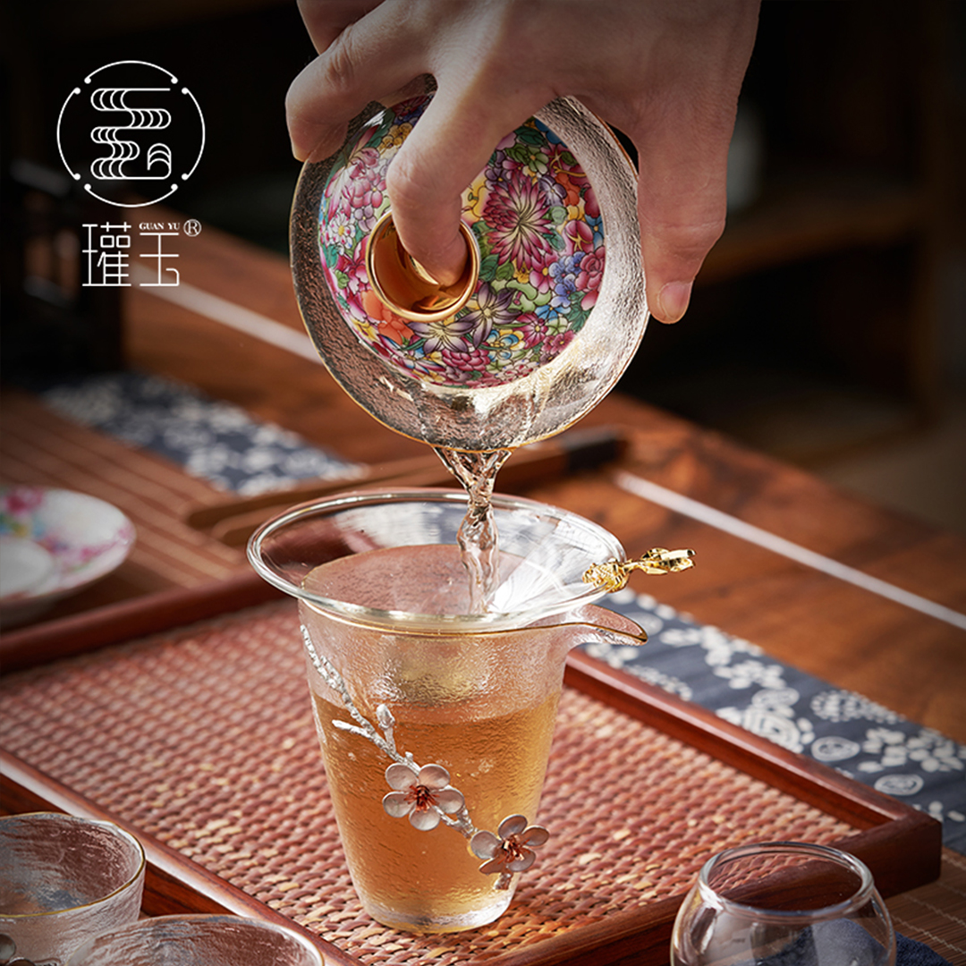 【汀和大福】琺瑯彩玻璃蓋碗茶杯大號鑲 錫三才茶碗茶具套裝