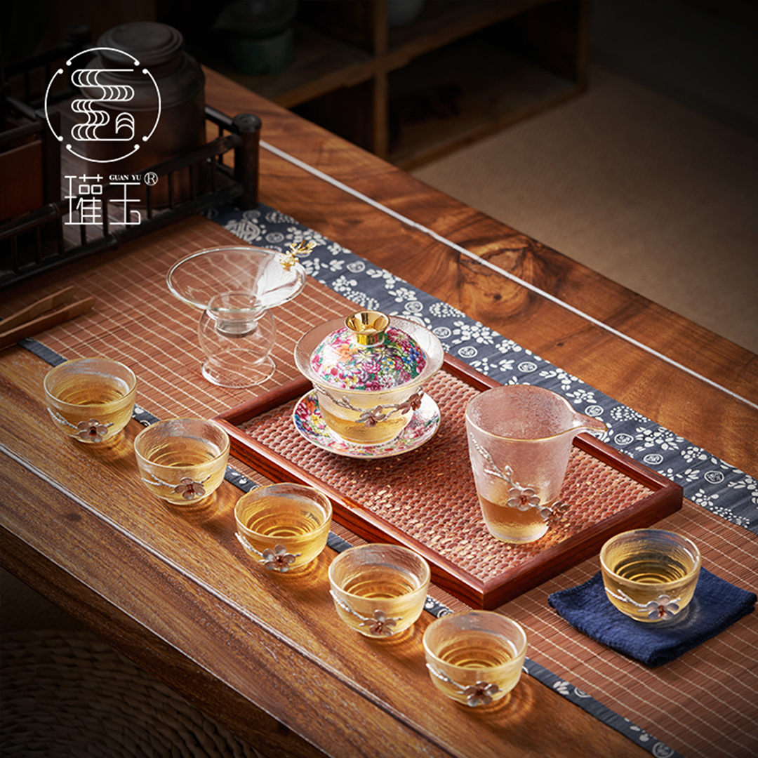 【汀和大福】琺瑯彩玻璃蓋碗茶杯大號鑲 錫三才茶碗茶具套裝